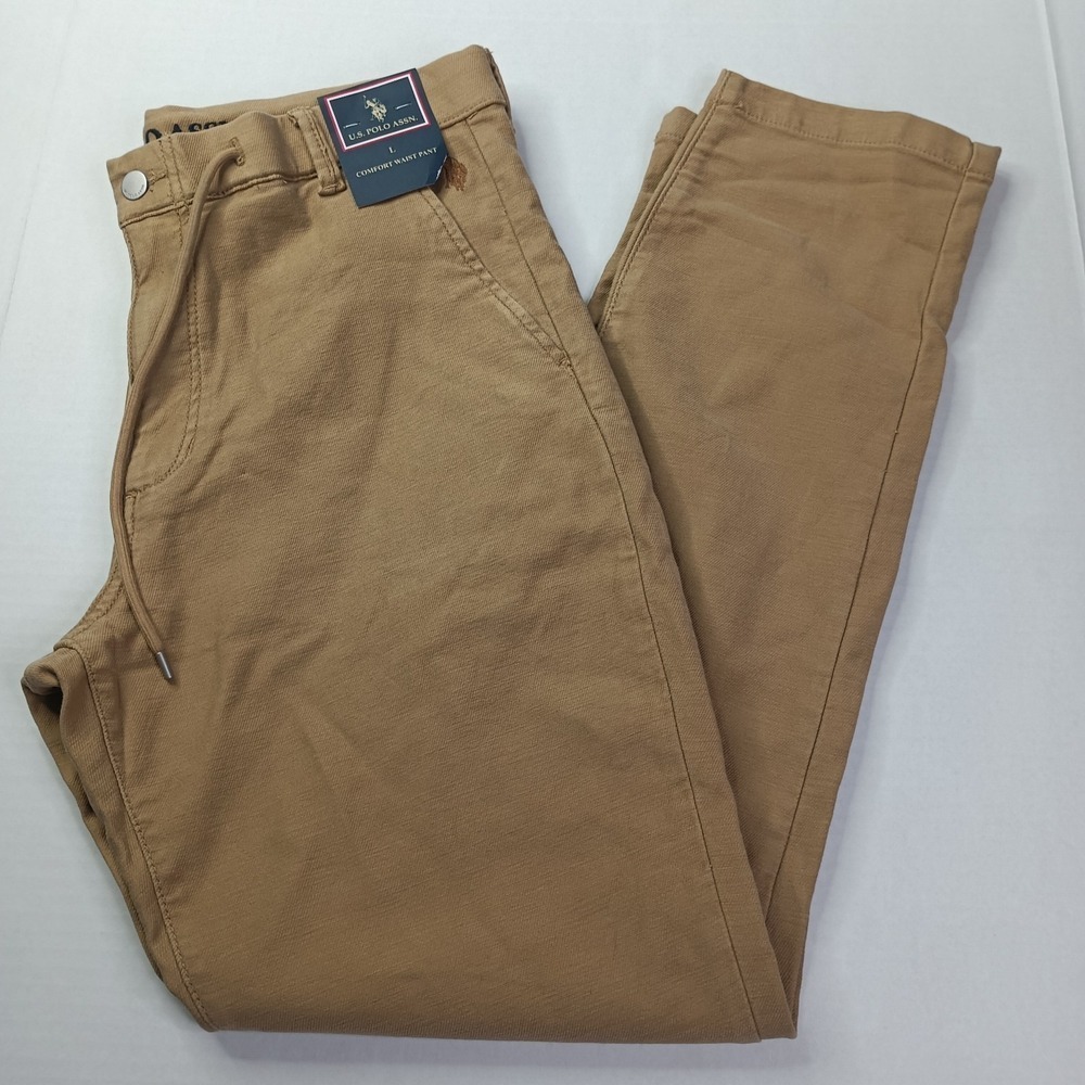 U.S. Polo Assn. Men's Comfort Waist Chino Pants Size L Large Honey Stretch